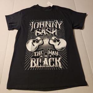 Johnny Cash T-Shirt Black Man In Black Short Sleeve Cotton Men's Medium‎